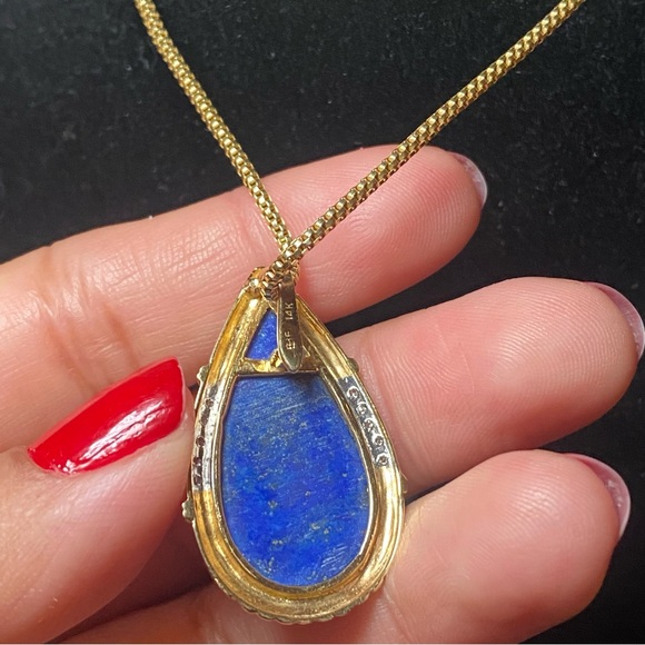 14K Lapis Lazuli Diamond Teardrop Pendant - Picture 8 of 17